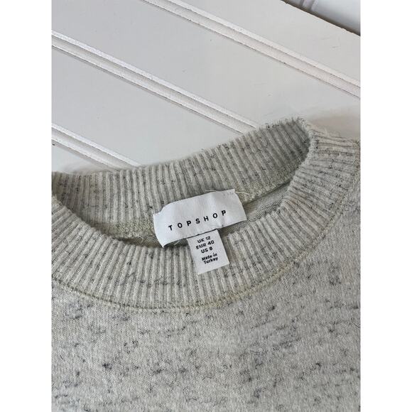 Topshop Gray Drawstring Waist Balloon Sleeve Mini Sweater Dress Size M - Picture 4 of 6